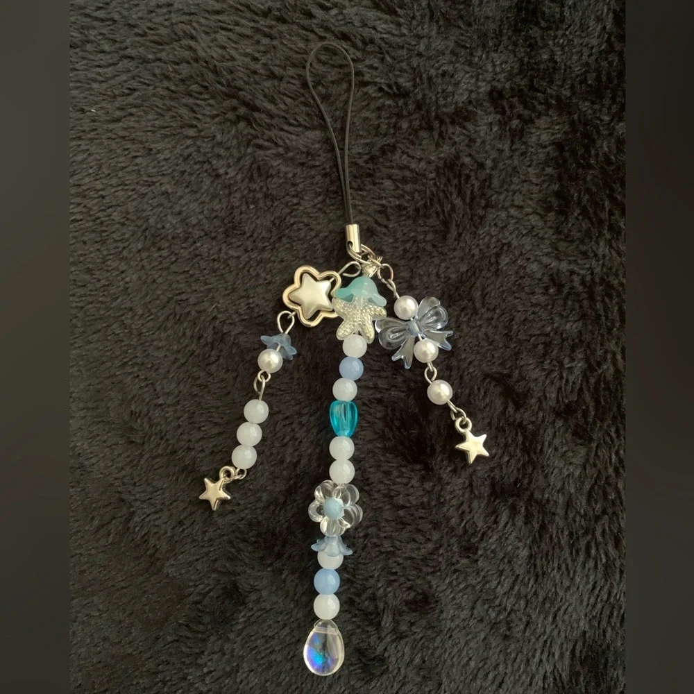 Handmade by my Daughter Beaded Phone Charm with Stars and Flowers - Picture 1 of 2